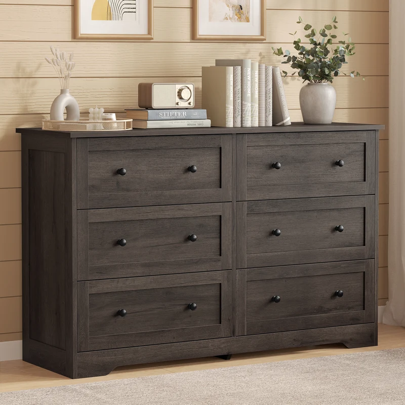 VASAGLE 6-Drawer Dresser, Engineered Wood Chest of Drawers, Large Capacity Storage Cabinet, 47.2 x 15.7 x 30.7 in, Taupe Brown, Siren Collection