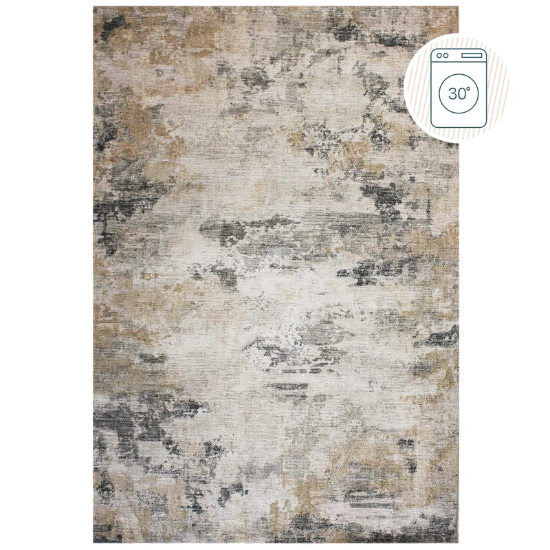Waschbarer Flachgewebe-Teppich · Abstrakt Gelb-Natur