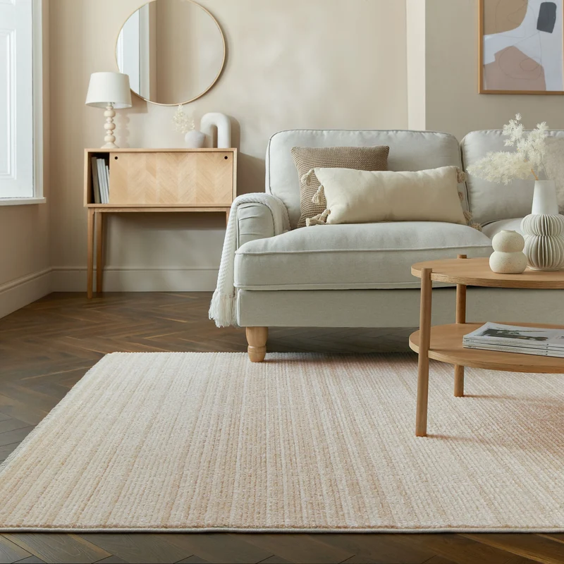 Teppich Modern Gestreift, Kurzflor mit Boho-Quasten