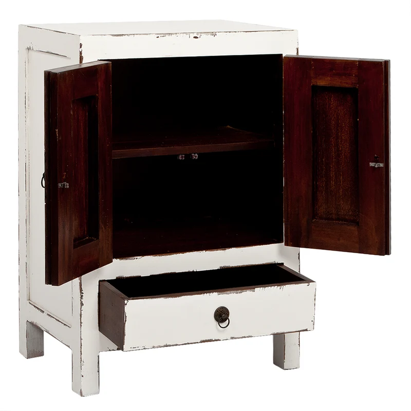 Massivholz Kommode ASIA 85cm Shabby Weiß