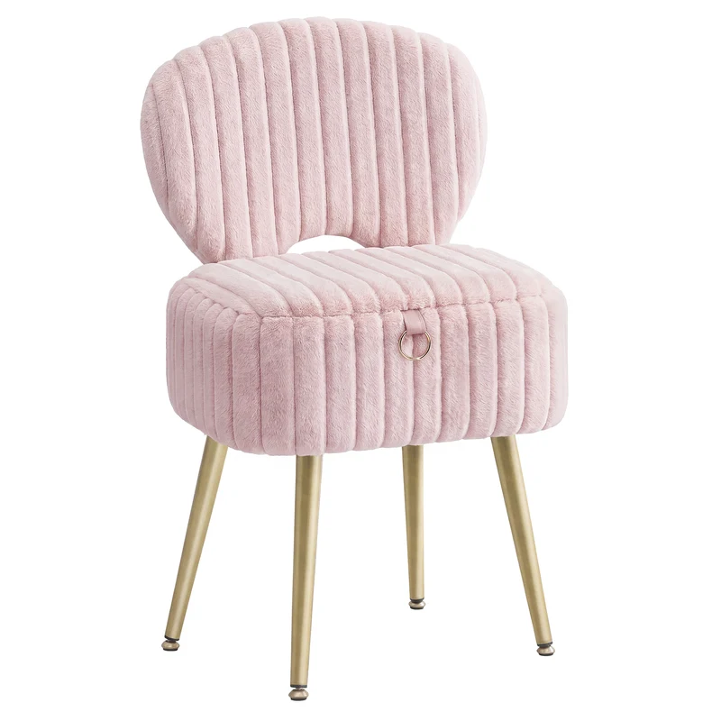 SONGMICS Vanity Stool, Makeup Chair with Folding Backrest, Plush Padded Dressing Table Stool, for 17.1 x 13 x 32.1 inch, Black Glamor Collection