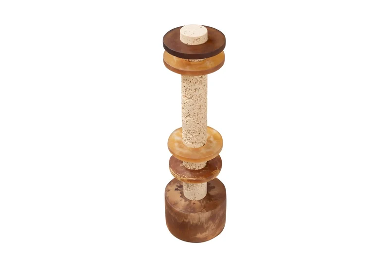 Casa Padrino Luxus Deko Objekt Cremeweiß / Braun Ø 12,1 x H. 42,5 cm - Skulptur Strata aus Kunstharz und Sand - Luxus Deko Accessoires