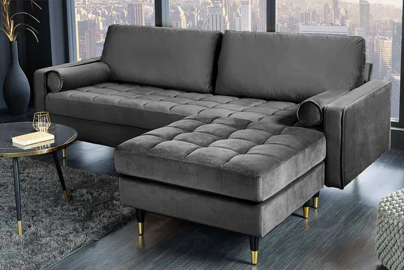 Moderner Hocker COMFORT 80cm grau Samt Taschenfederkern