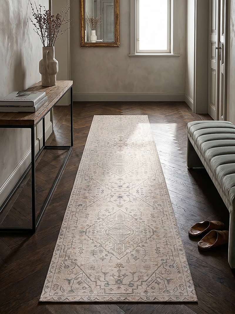Flachgewebe-Teppich Medaillon · Beige · waschbar