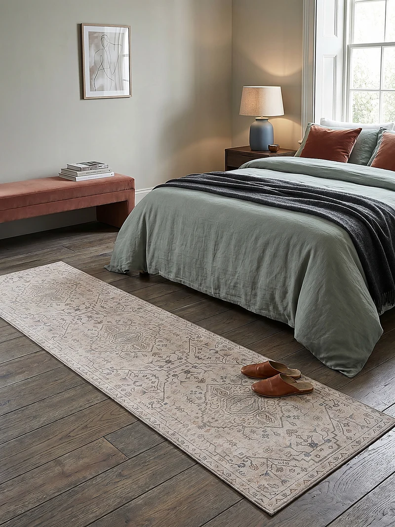 Flachgewebe-Teppich Medaillon · Beige · waschbar