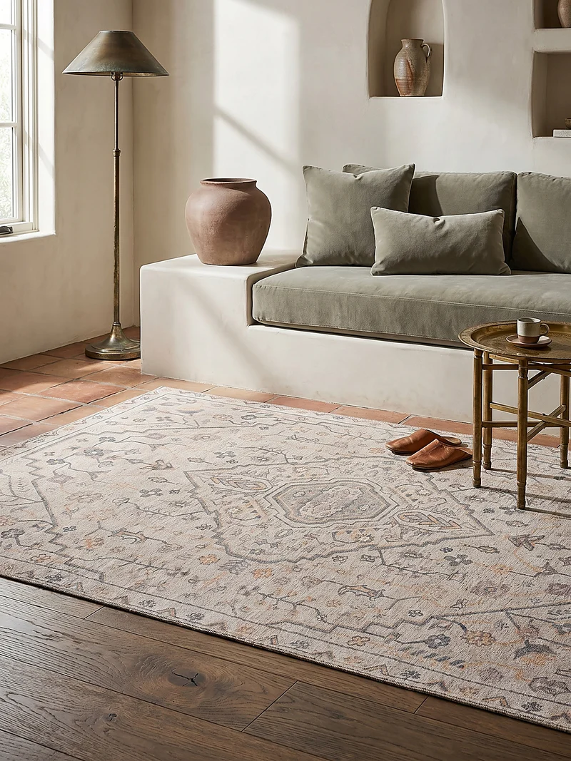 Flachgewebe-Teppich Medaillon · Beige · waschbar