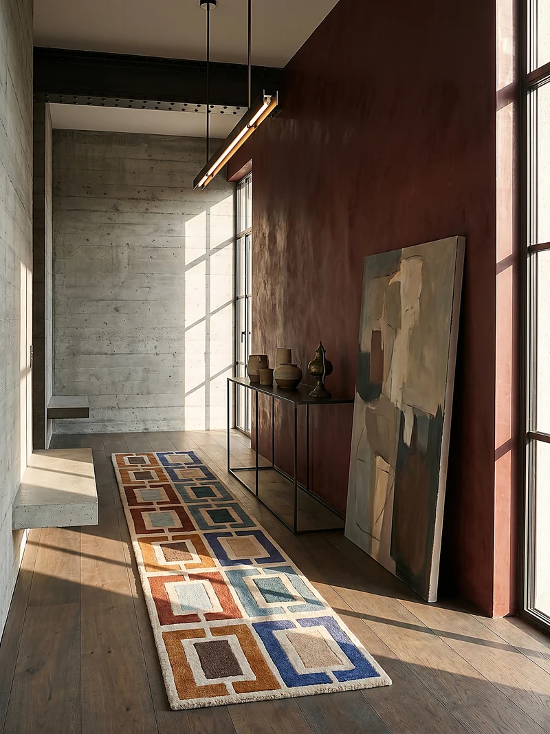 Wollteppich Geometrisch, Retro-Stil, Wohnzimmer