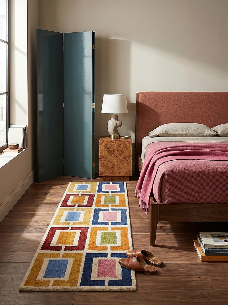 Wollteppich Geometrisch, Retro-Stil, Wohnzimmer