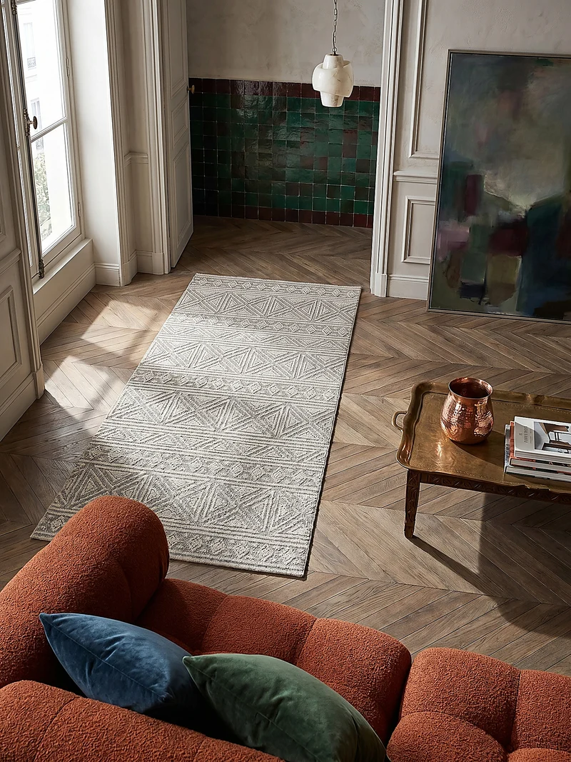 Waschbarer Teppich Ethno Geometrisch, Wohnzimmer schmutzabweisend