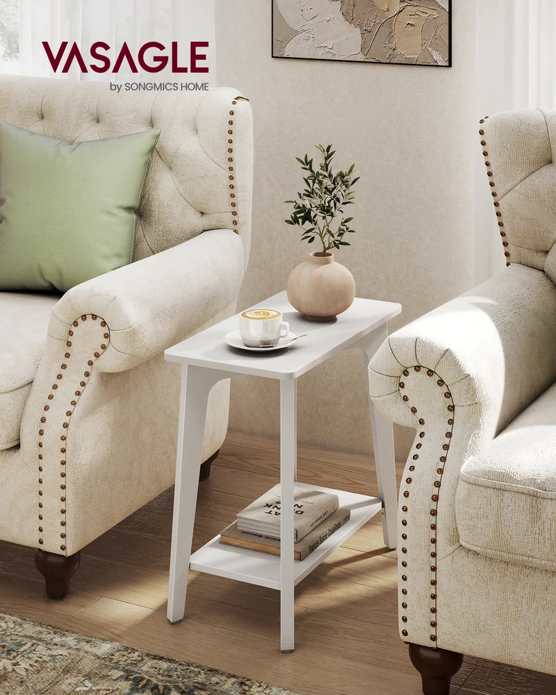 VASAGLE MAEZO Collection - Side Table, 2-Tier Small Rectangular End Table with Tapered Legs, Curved Transitions, for Small Spaces, Cloud White