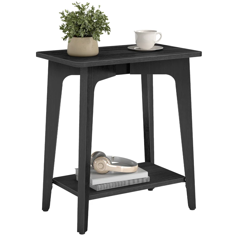 VASAGLE MAEZO Collection - Side Table, 2-Tier Small Rectangular End Table with Tapered Legs, Curved Transitions, for Small Spaces, Charcoal Gray