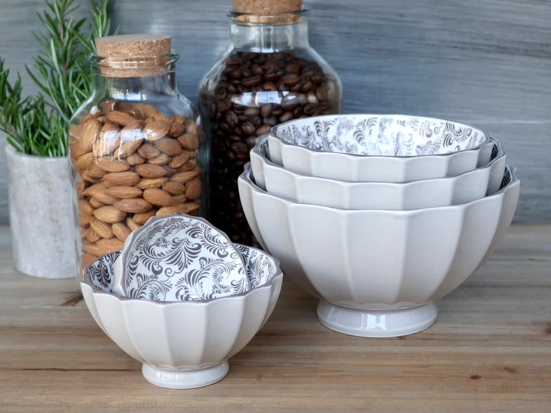 Chic Antique Latteschüsseln mit Muster – 5er Set Mokka