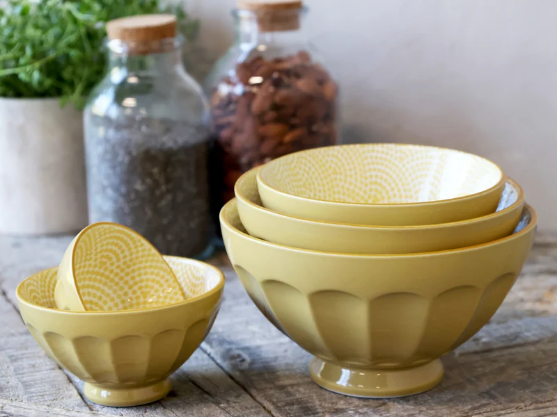 Chic Antique Latteschüsseln mit Muster – 5er Set Senf