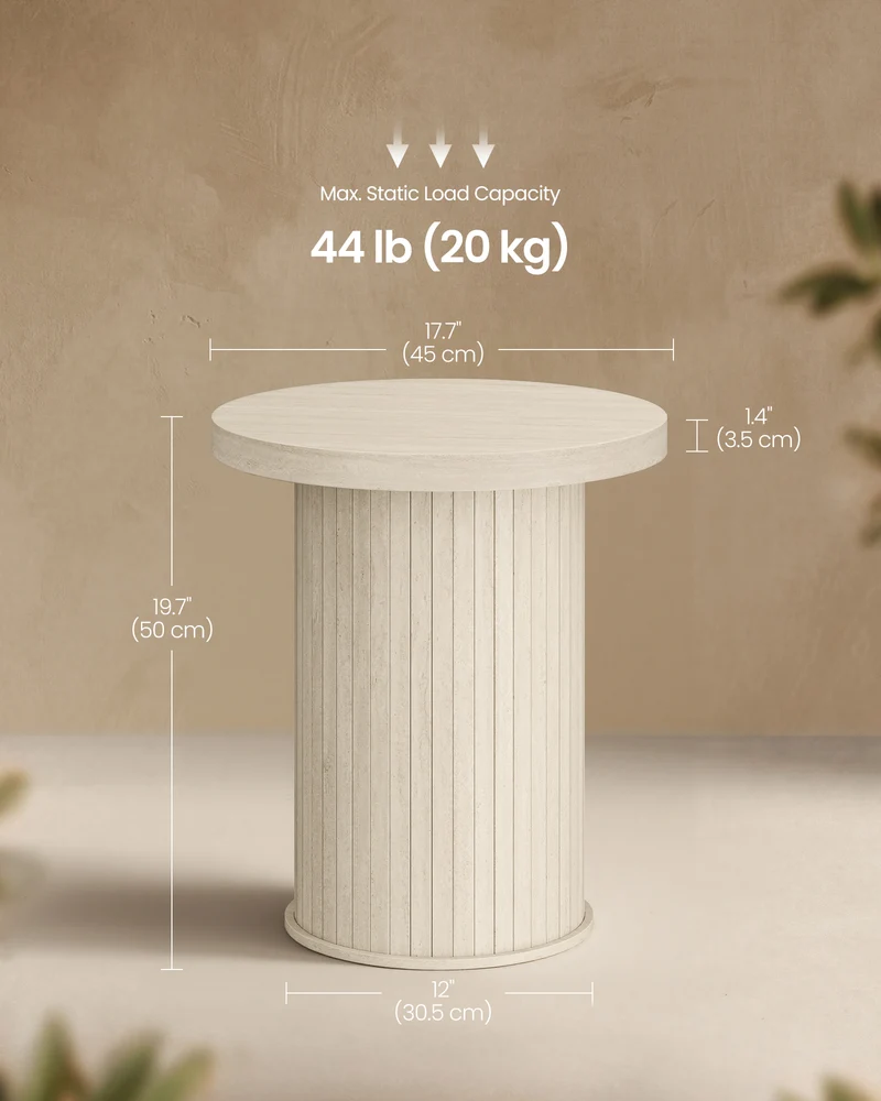 VASAGLE Round Side Table, Tambour End Table, Mid Century Modern Nightstand, Easy Assembly, for Small Spaces, 17.7 x 19.7 Inches, Travertine Beige