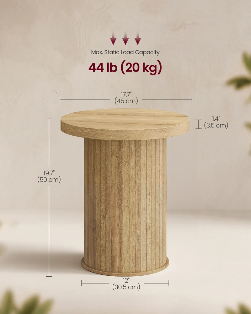 VASAGLE Round Side Table, Tambour End Table, Mid Century Modern Nightstand, Easy Assembly, for Small Spaces, 17.7 x 19.7 Inches, Natural Brown