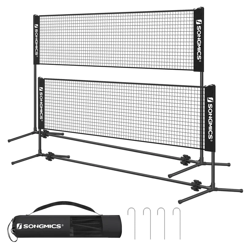 SONGMICS Adjustable 10ft Badminton Volleyball Pickleball Net for Kids Adults, Portable Nylon Training Net with Poles, Indoor Outdoor Sports, Black