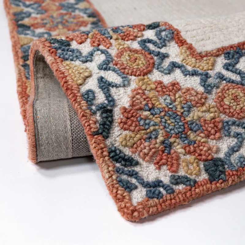 Teppich Kurzflor Unifarben, Floral Bordüre, Wohnzimmer