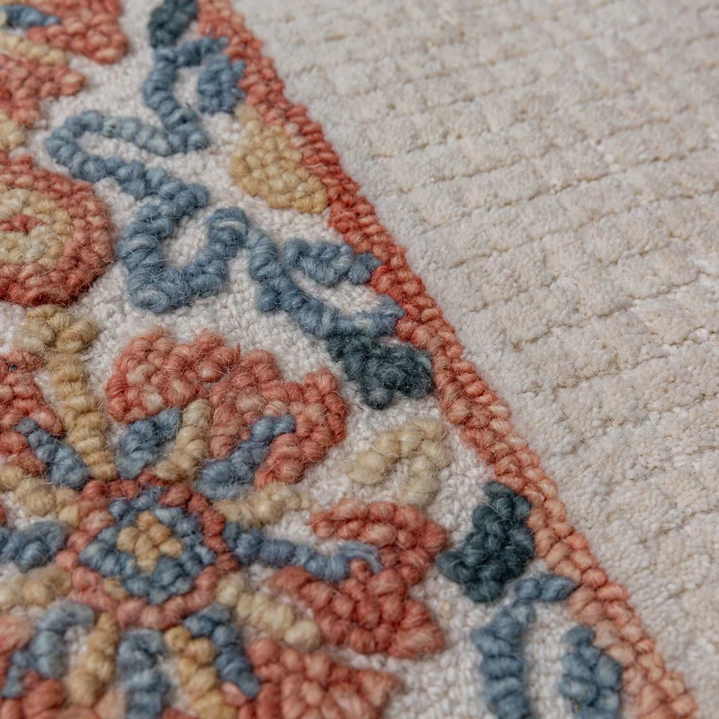 Teppich Kurzflor Unifarben, Floral Bordüre, Wohnzimmer