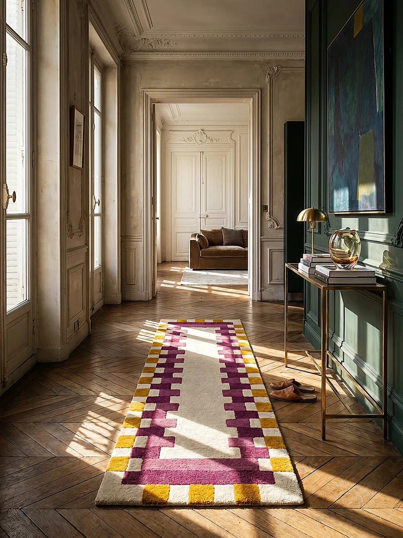 Wollteppich Geometrisches Muster, Rahmen, Wohnzimmer schmutzabweisend