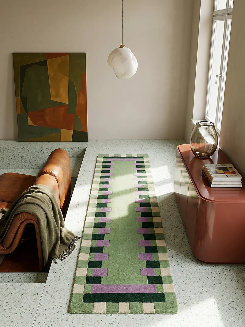 Wollteppich Geometrisches Muster, Rahmen, Wohnzimmer schmutzabweisend
