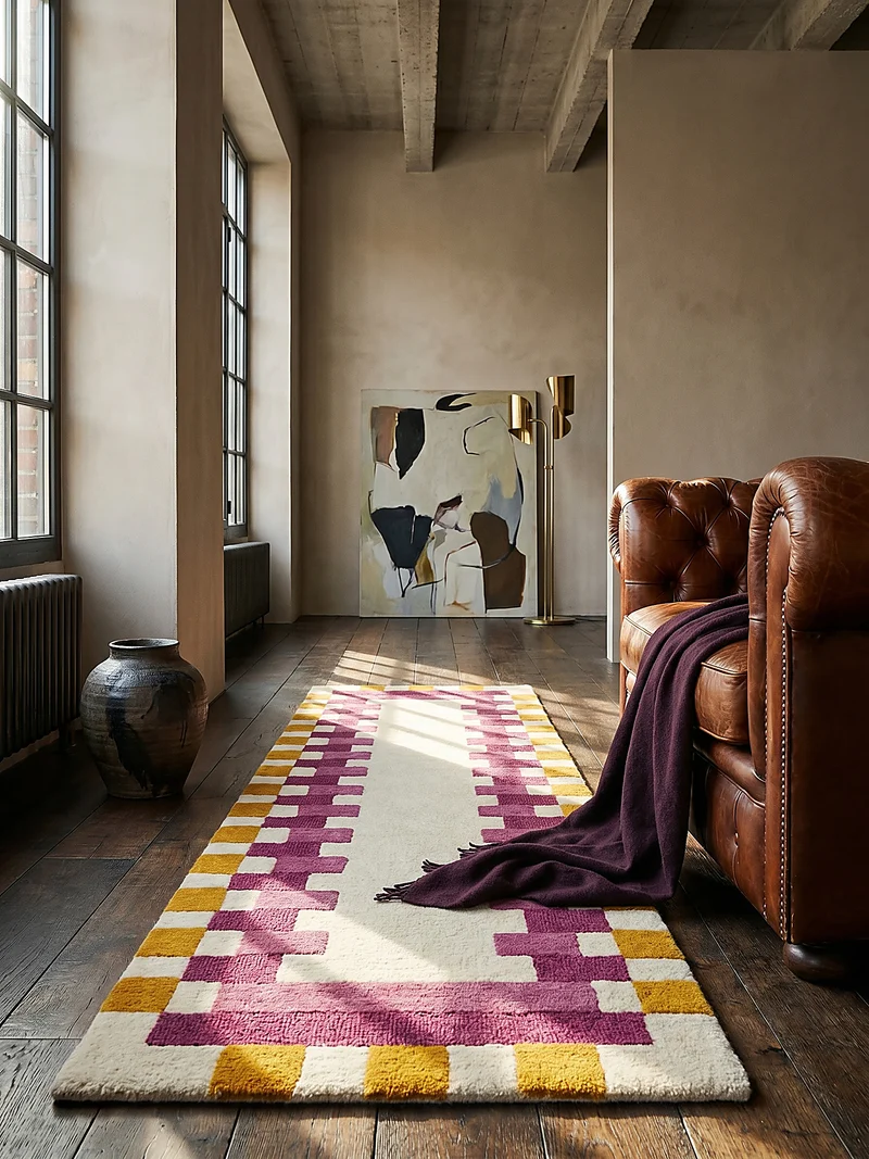 Wollteppich Geometrisches Muster, Rahmen, Wohnzimmer schmutzabweisend