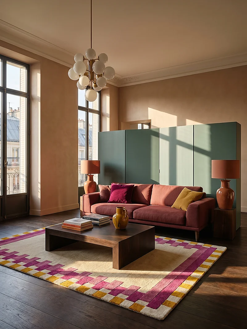 Wollteppich Geometrisches Muster, Rahmen, Wohnzimmer schmutzabweisend