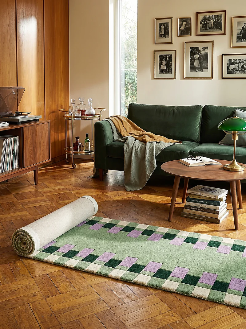 Wollteppich Geometrisches Muster, Rahmen, Wohnzimmer schmutzabweisend