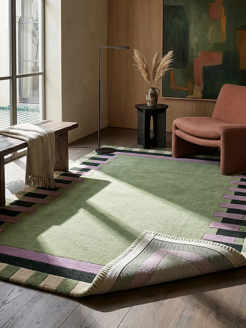 Wollteppich Geometrisches Muster, Rahmen, Wohnzimmer schmutzabweisend