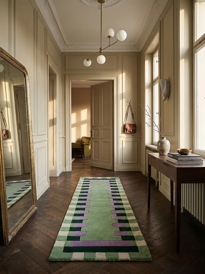 Wollteppich Geometrisches Muster, Rahmen, Wohnzimmer schmutzabweisend