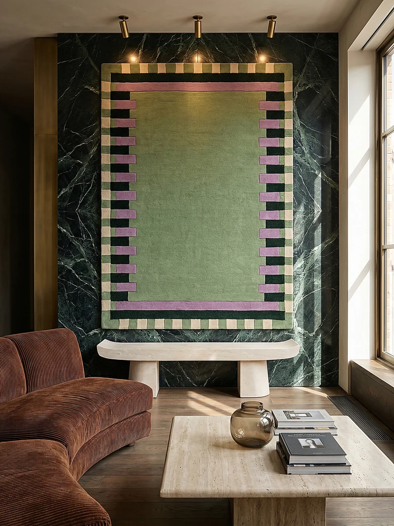 Wollteppich Geometrisches Muster, Rahmen, Wohnzimmer schmutzabweisend