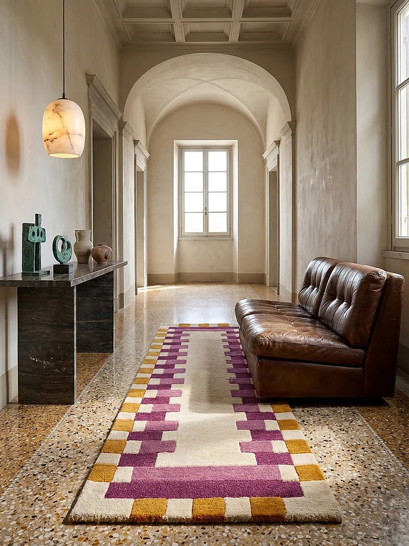 Wollteppich Geometrisches Muster, Rahmen, Wohnzimmer schmutzabweisend