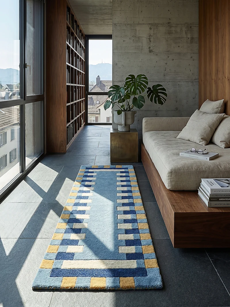 Wollteppich Geometrisches Muster, Rahmen, Wohnzimmer schmutzabweisend