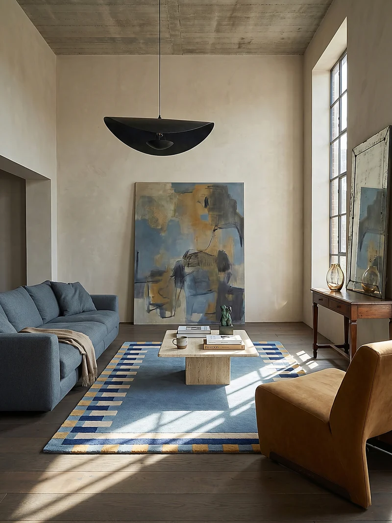 Wollteppich Geometrisches Muster, Rahmen, Wohnzimmer schmutzabweisend
