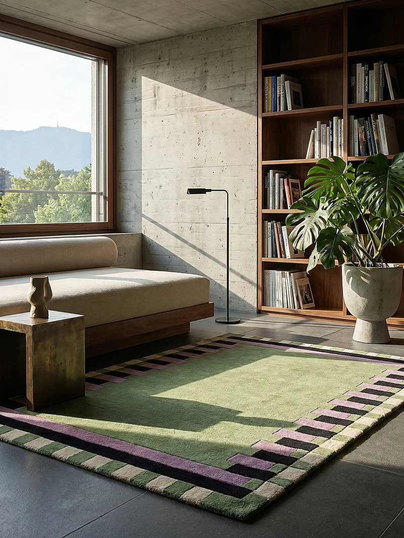 Wollteppich Geometrisches Muster, Rahmen, Wohnzimmer schmutzabweisend