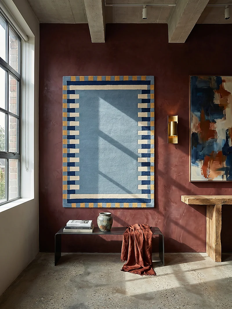 Wollteppich Geometrisches Muster, Rahmen, Wohnzimmer schmutzabweisend