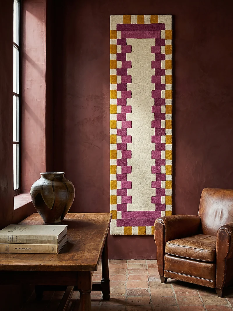 Wollteppich Geometrisches Muster, Rahmen, Wohnzimmer schmutzabweisend