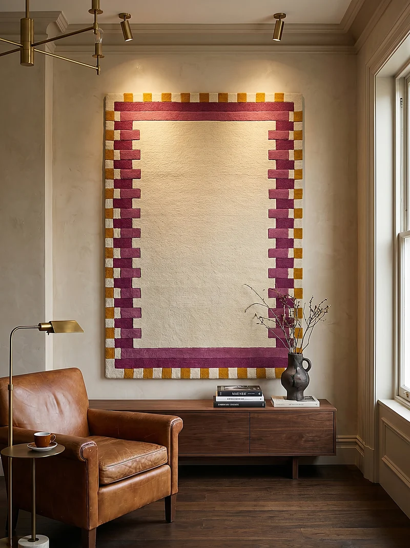 Wollteppich Geometrisches Muster, Rahmen, Wohnzimmer schmutzabweisend