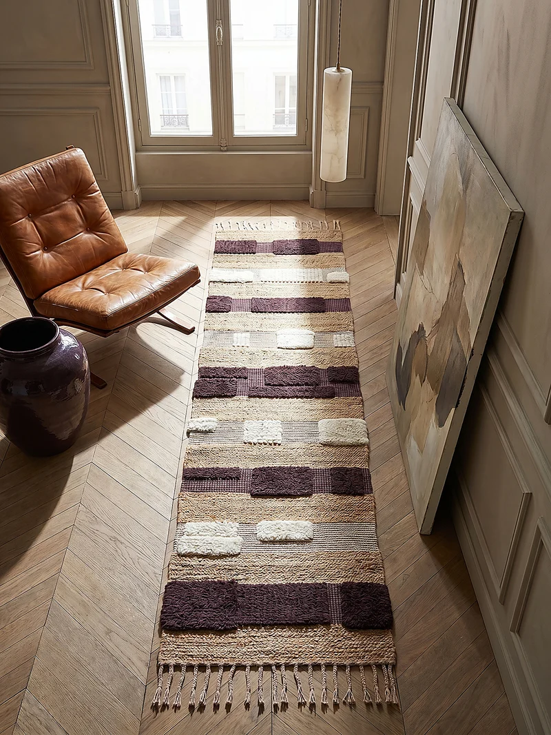 Teppich Hoch-Tief Struktur Gestreift, Patchwork-Optik, mit Fransen wendbar, Esszimmer schmutzabweisend