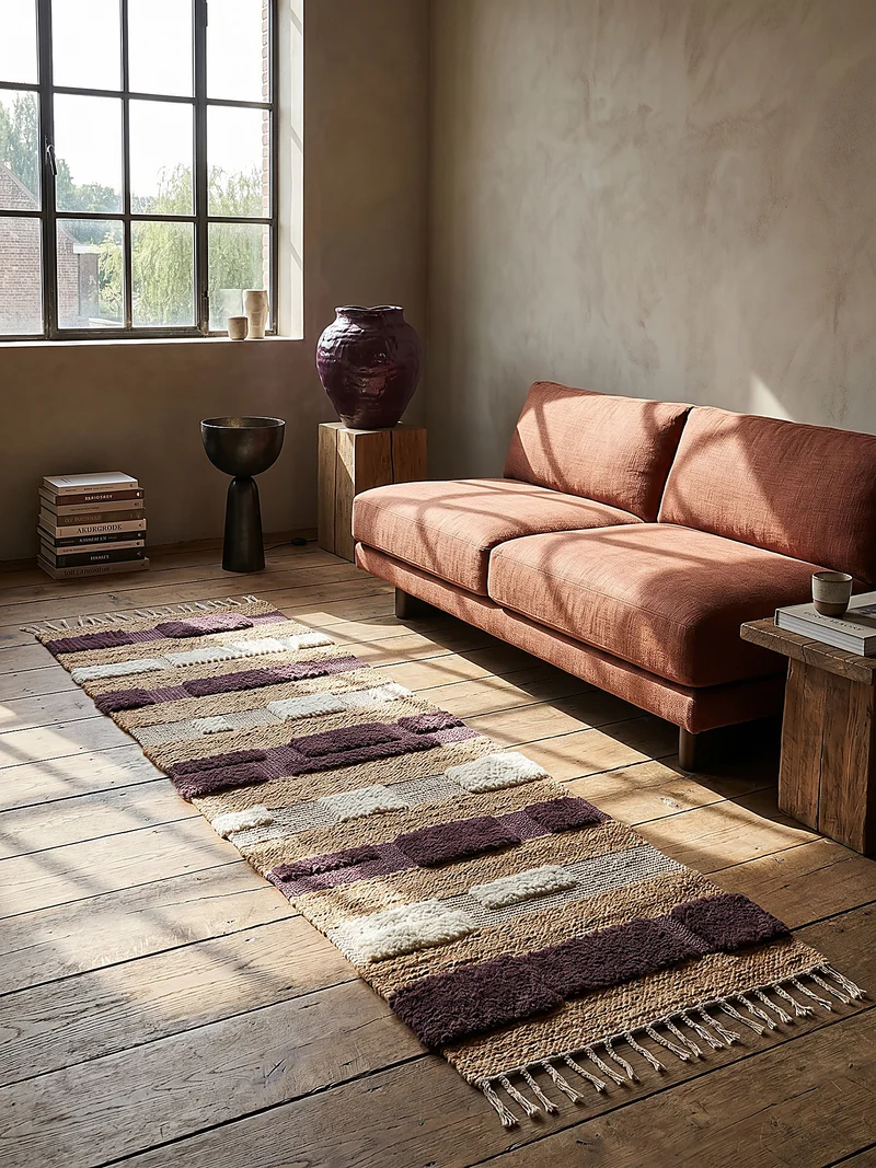 Teppich Hoch-Tief Struktur Gestreift, Patchwork-Optik, mit Fransen wendbar, Esszimmer schmutzabweisend