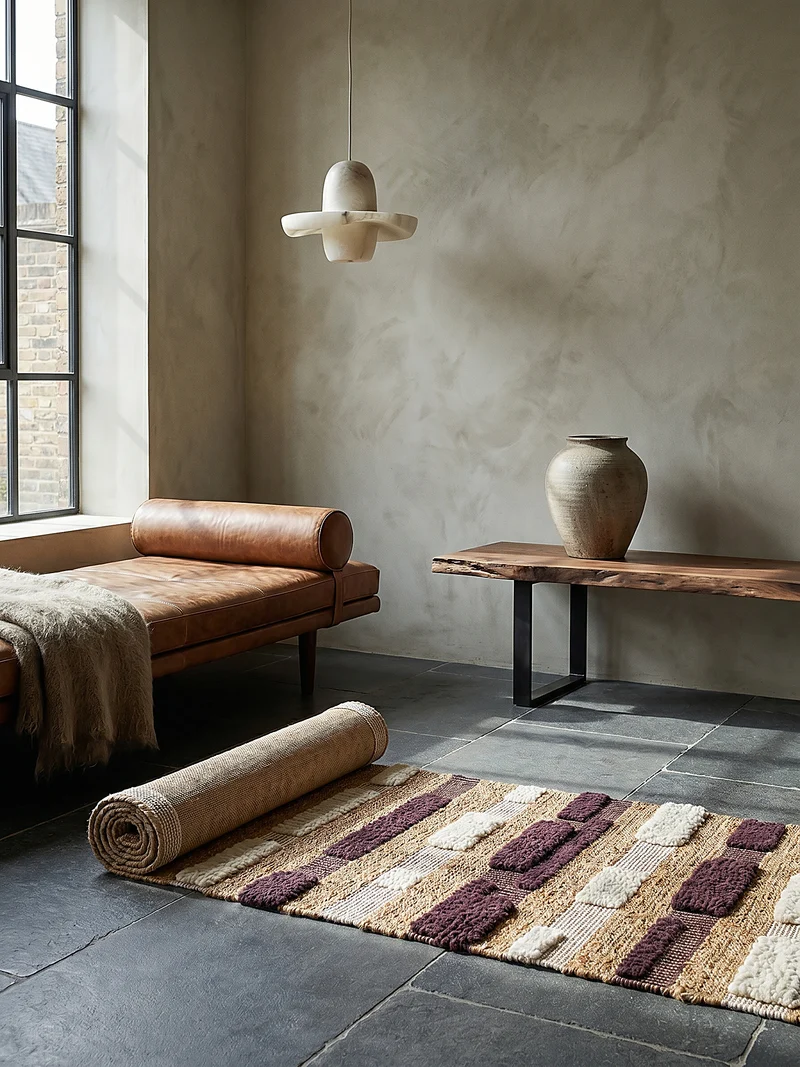 Teppich Hoch-Tief Struktur Gestreift, Patchwork-Optik, mit Fransen wendbar, Esszimmer schmutzabweisend