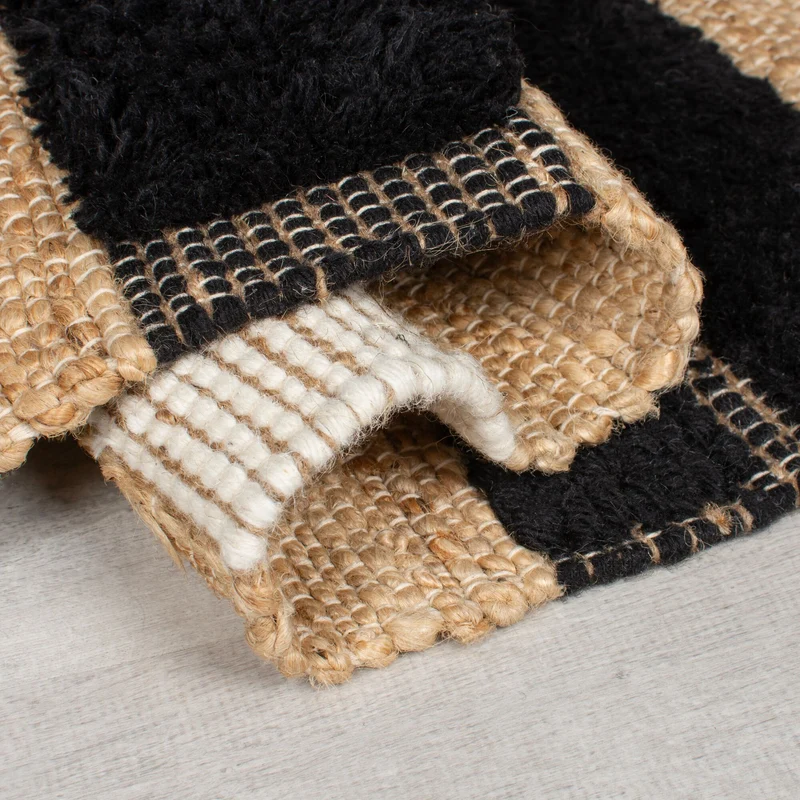 Teppich Hoch-Tief Struktur Gestreift, Patchwork-Optik, mit Fransen wendbar, Esszimmer schmutzabweisend