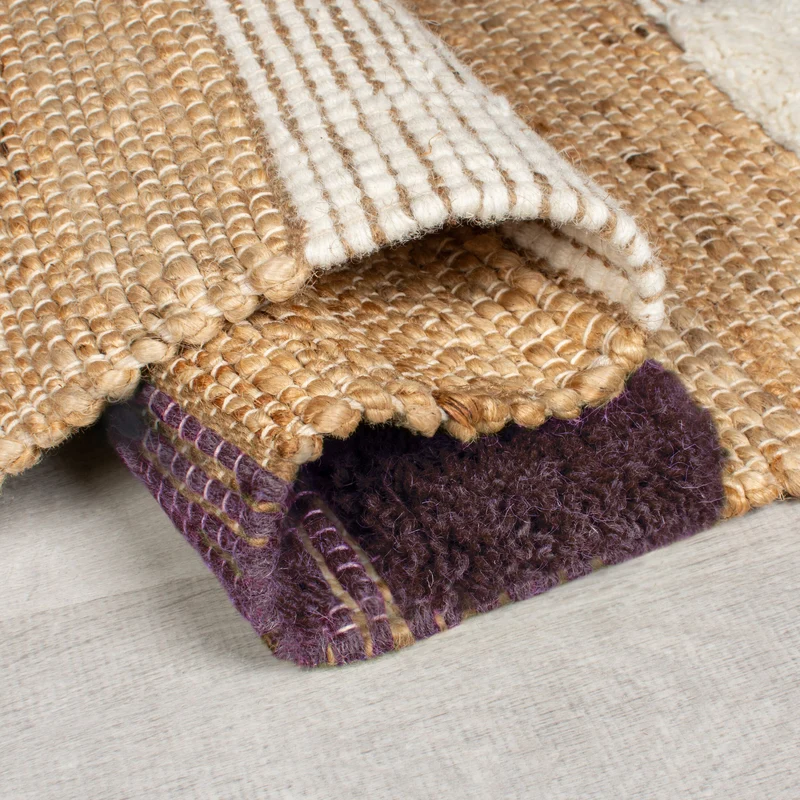 Teppich Hoch-Tief Struktur Gestreift, Patchwork-Optik, mit Fransen wendbar, Esszimmer schmutzabweisend