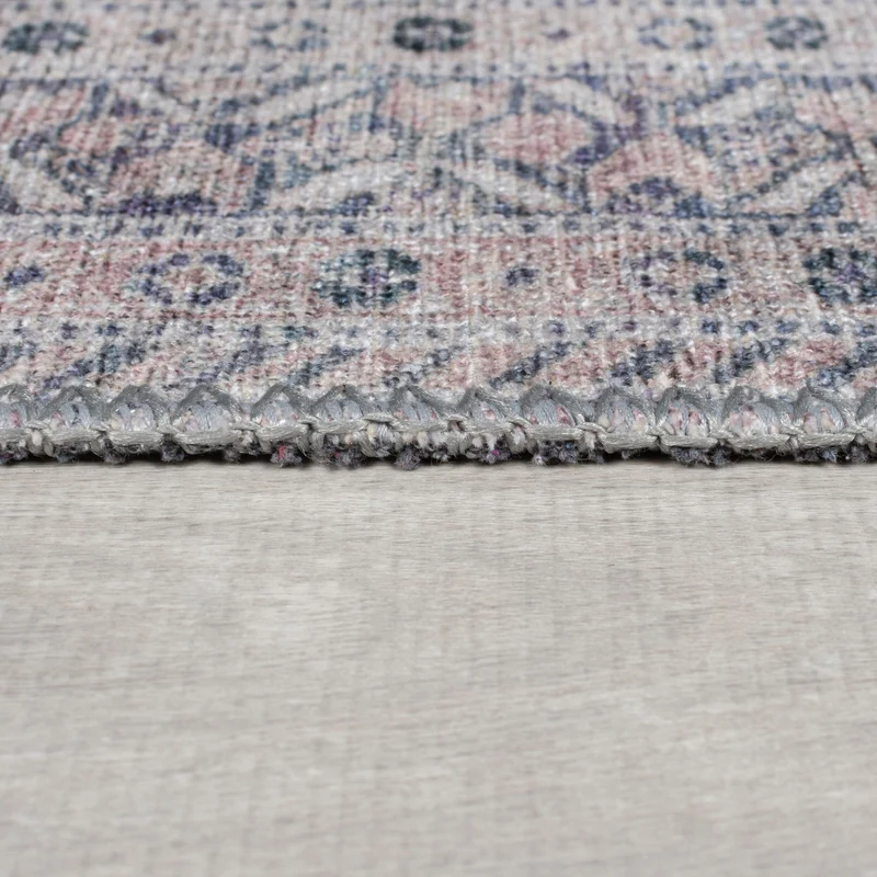 Flachgewebe-Teppich Vintage-Geometrie · Grau-Rosa · waschbar