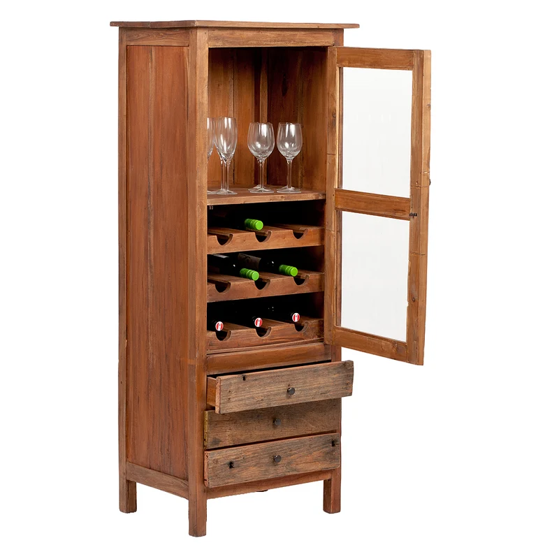 Mahagoni Weinschrank CABINET H154cm Rustic Teak Vitrine