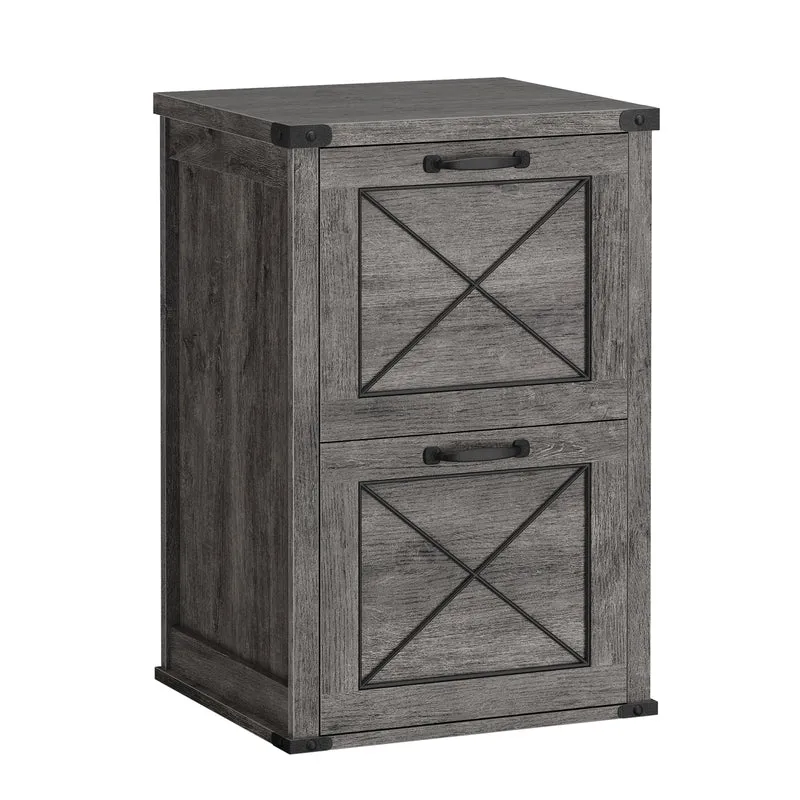 VASAGLE 2-Drawer File Cabinet, Farmhouse Filing Cabinet with Hanging Rails, Printer Stand for Home Office, Misty Gray