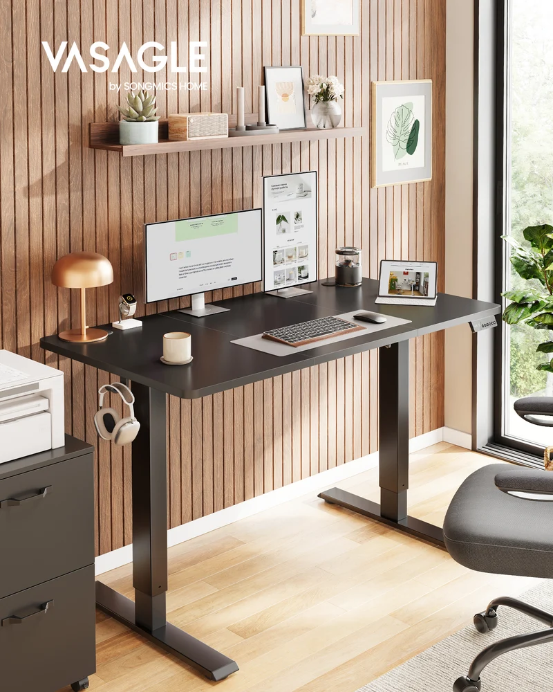 VASAGLE Electric Standing Desk, Height Adjustable Desk, Sedentary Reminder, 4 Memory Heights, for Home Office, 47.2 x 23.6 Inches, Ink Black