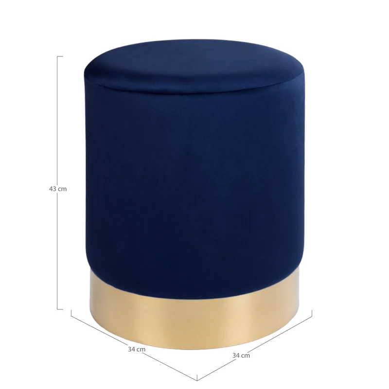 Eleganter Hocker CHANTAL 43cm dunkelblau Samt