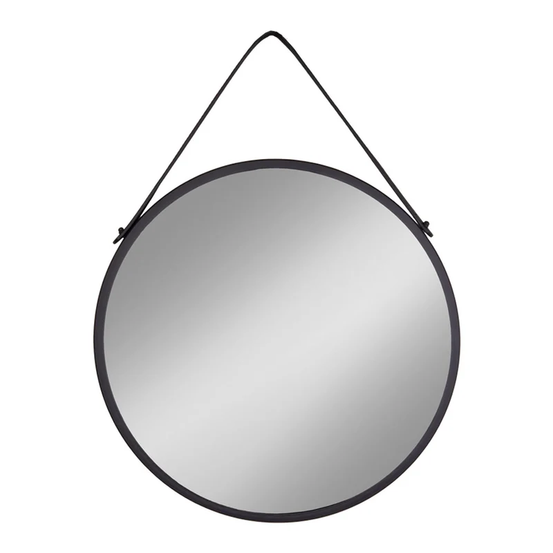 Moderner Spiegel PANIR 60cm rund schwarzer Metallrahmen Gurt