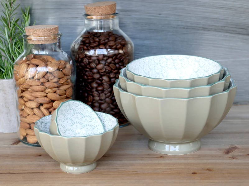 Chic Antique Latteschüsseln mit Muster – 5er Set Grün