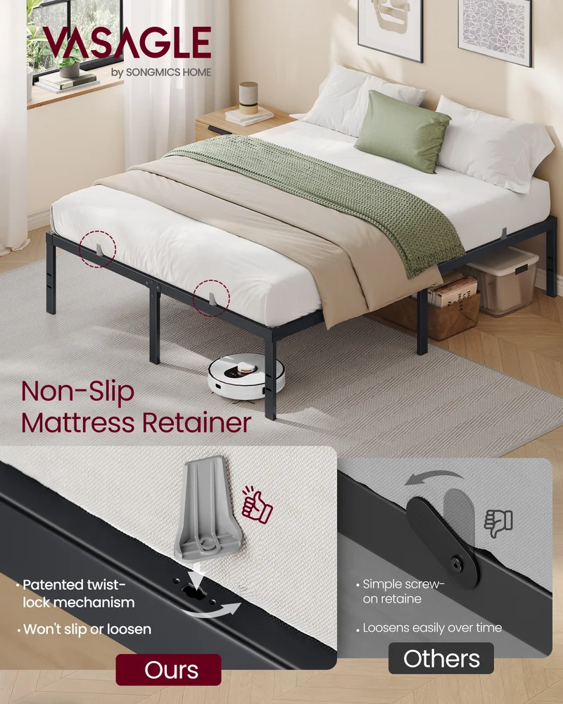 Ledrem Heavy Duty Queen Bed Frame, 16 Inch High, No Box Spring Needed, 1100 lb Capacity, Under-Bed Storage, Easy Assembly and Noise Free